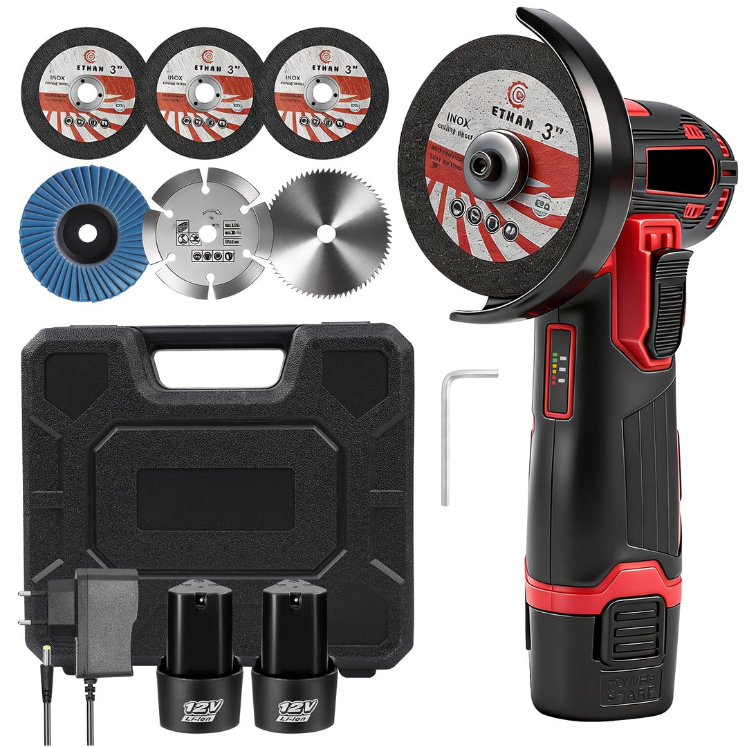 3-Zoll Akku Winkelschleifer Set, 500W 19500 U/Min 76mm Mini-Elektrowinkelschleifer, Wiederaufladbare