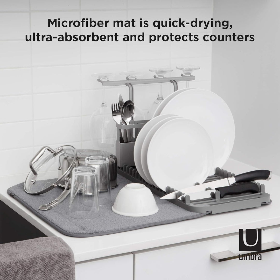 Umbra Udry Geschirr Abtropfgestell und Mikrofaser Abtropfmatte - Faltbar, Platzsparend und Leicht Ve