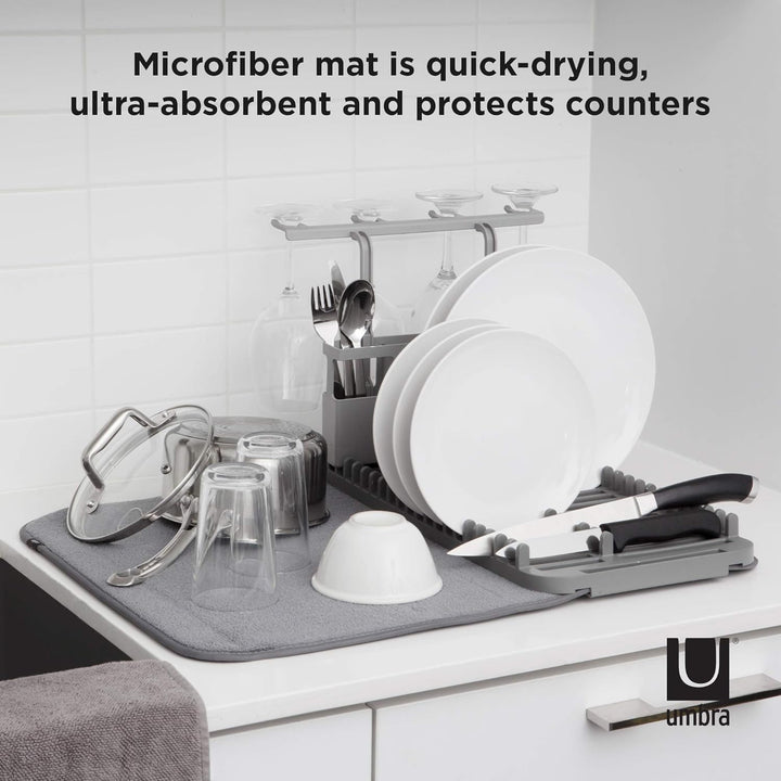 Umbra Udry Geschirr Abtropfgestell und Mikrofaser Abtropfmatte - Faltbar, Platzsparend und Leicht Ve