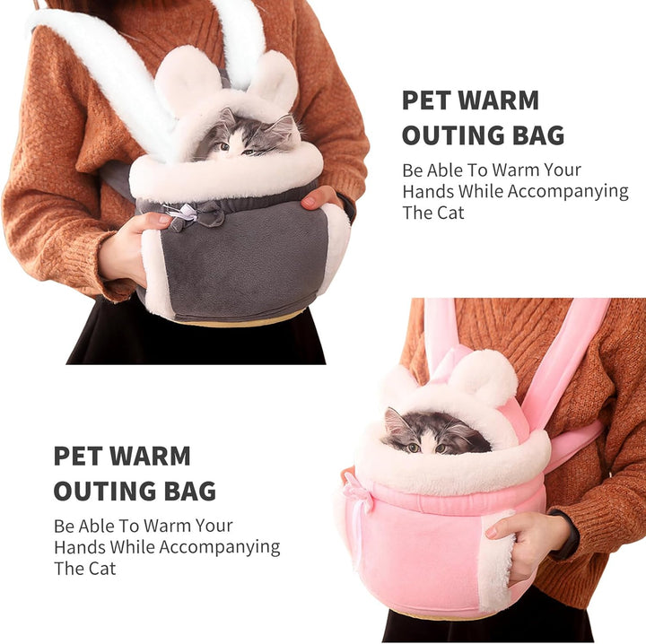 PETCUTE Katzen Tragetasche, Atmungsaktive Haustier-Rucksack mit 2 Taschen, Weicher und Warmer Hausti