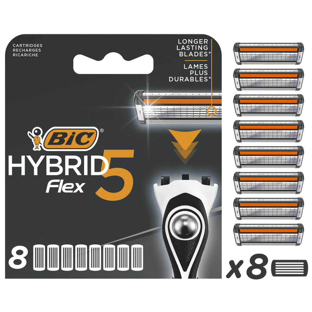 BIC Rasierklingen für Herren Rasierer Hybrid 5 Flex, 8er Nachfüllpack für den Nassrasierer mit 5 Tit