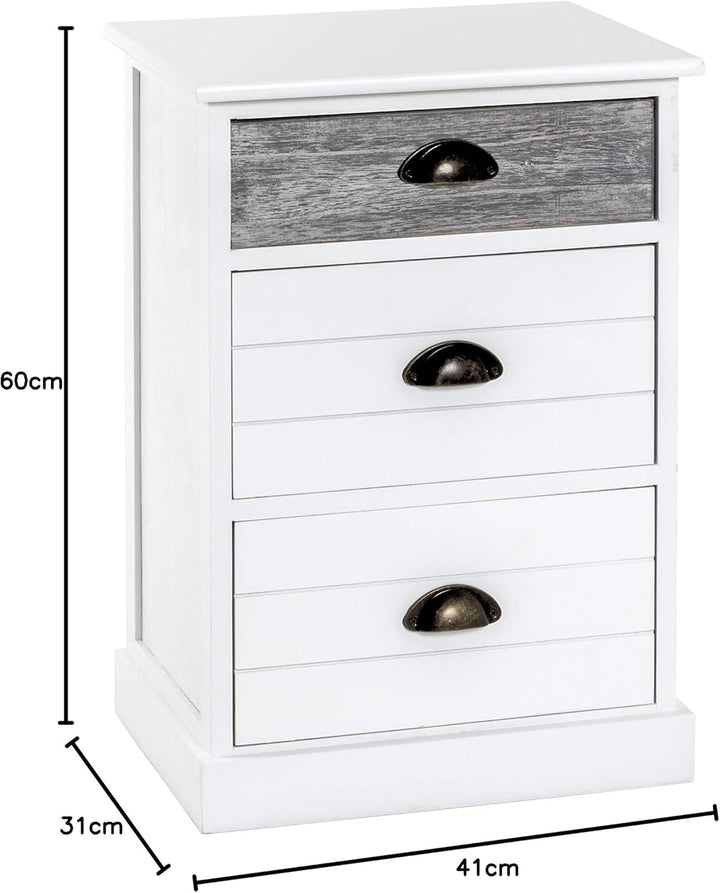 HAKU Möbel Kommode, Massivholz, weiss-grau, B 41 x T 31 x H 60 cm 41 x 31 x 60 cm, 41 x 31 x 60 cm