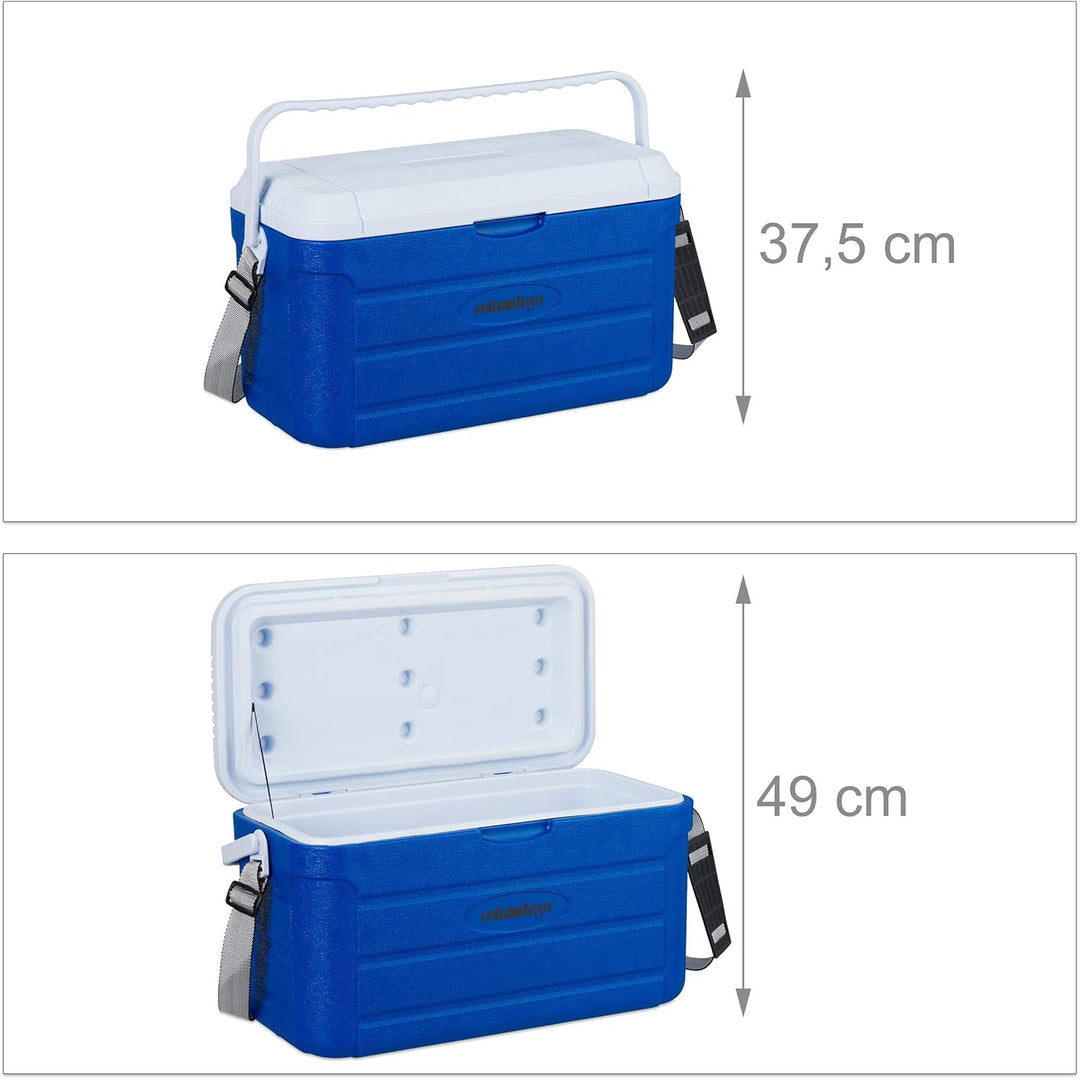 Relaxdays Kühlbox 20 l, Kühlkiste für unterwegs, Tragegurt & Griff, ohne Strom, Isolierbox, 29 x 52,