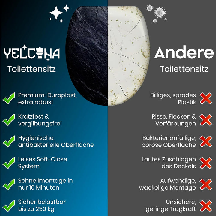 Yelcona WC-Sitz Duroplast,max. Belastung der Klobrille 150 kg Toilettensitz mit Absenkautomatik und