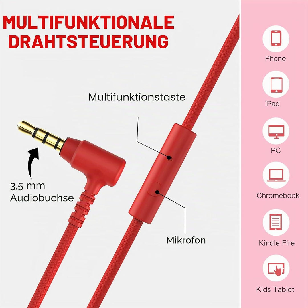 Rockpapa 952 Kinder Kopfhörer mit Kabel, Kopfhörer Kinder Mädchen, HD Mikrofon, Klinke 3.5 mm, Faltb
