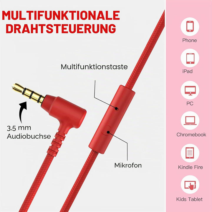 Rockpapa 952 Kinder Kopfhörer mit Kabel, Kopfhörer Kinder Mädchen, HD Mikrofon, Klinke 3.5 mm, Faltb
