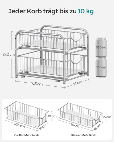 SONGMICS Organizer für Küche, 2 ausziehbare Schubladen für Schränke, stapelbarer Schubladen Organize