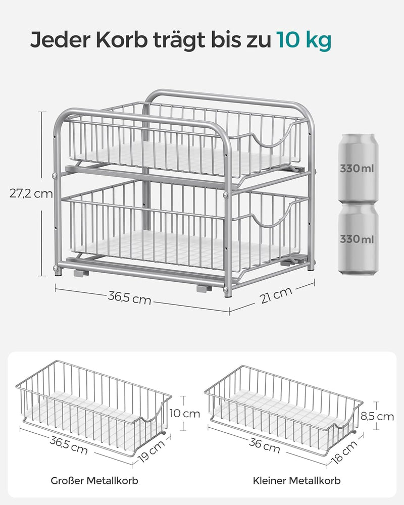 SONGMICS Organizer für Küche, 2 ausziehbare Schubladen für Schränke, stapelbarer Schubladen Organize