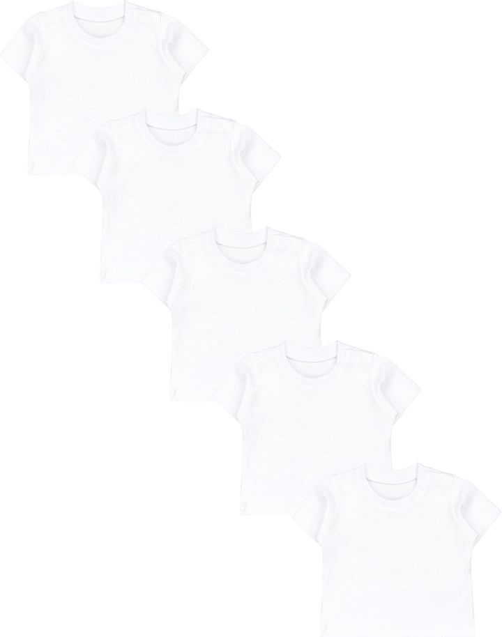 TupTam Baby Jungen Kurzarm T-Shirt mit Aufdruck Unifarben Sterne Streifen 5er Set, 56 Wei&#xDF;