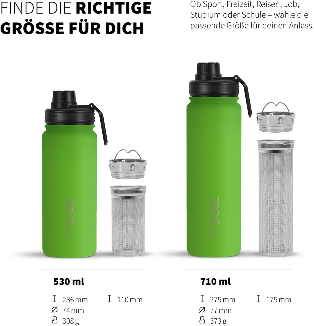 720°DGREE Edelstahl Thermo Trinkflasche 710ml “noLimit” +Früchtebehälter - Auslaufsicher, Kohlensäur