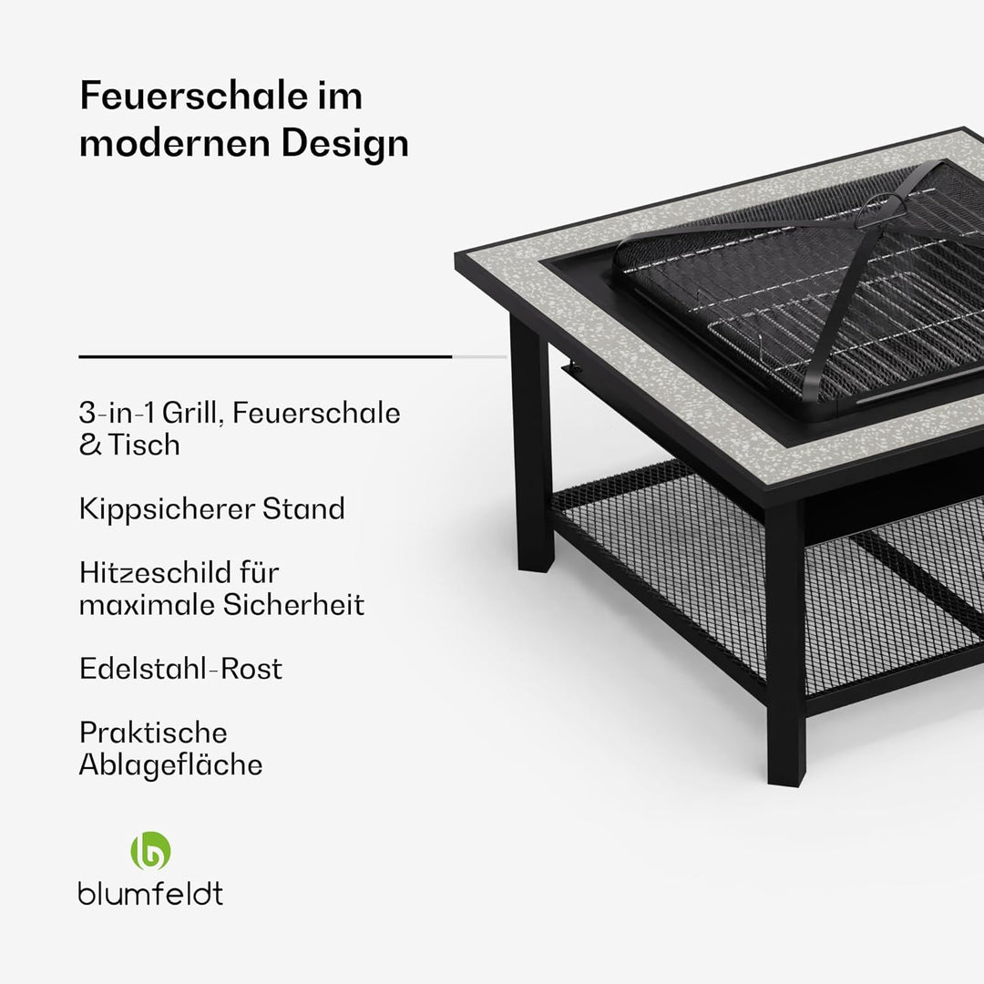 Blumfeldt Merano Avanzato Feuerschale - 3-in-1 Feuerschale Mit Grillrost & Tisch, Robuster Stahlrahm