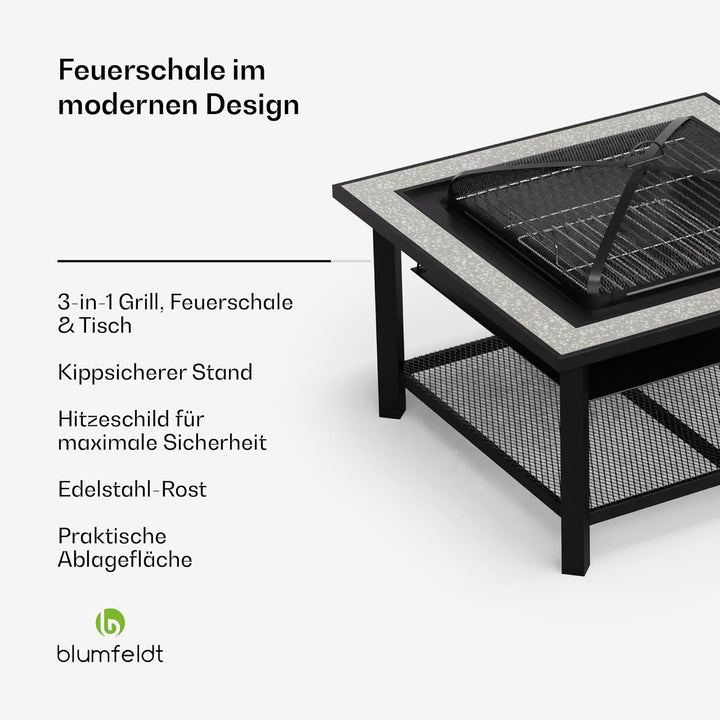 Blumfeldt Merano Avanzato Feuerschale - 3-in-1 Feuerschale Mit Grillrost & Tisch, Robuster Stahlrahm