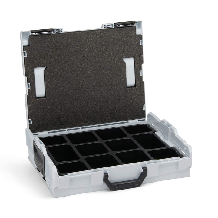 Sortimentskasten transparent mit Klappgriff | L-BOXX 102 (grau) mit 12-fach Einlage | Profi Werkzeug