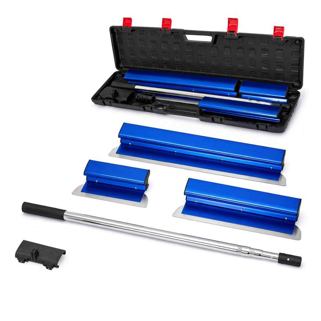 Flächenspachtel Set Edelstahl, 3-teilig mit Teleskopstange und Koffer, Surface Spatula Glättspachtel
