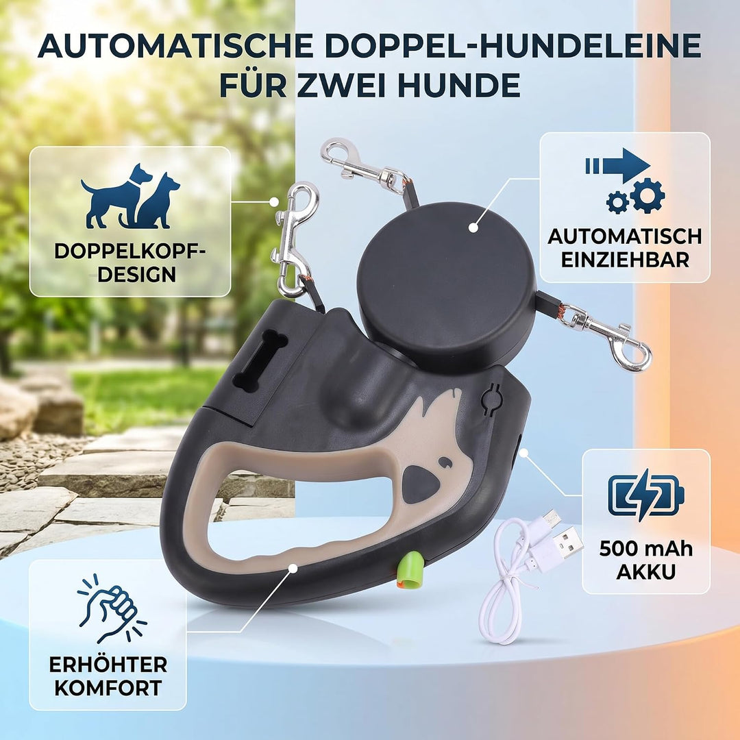 Tnfeeon Hundeleine, Doppelkopf-Design Zum Spazierengehen mit 2 Hunden, Verstellbare Länge mit Eingeb