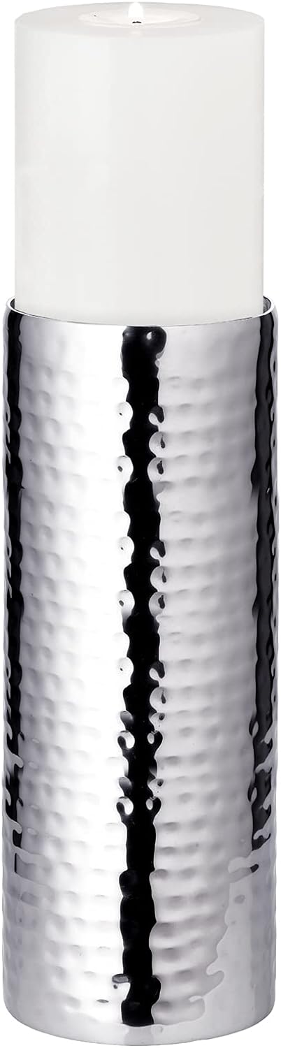 EDZARD Kerzenleuchter Agadir (Ø 8,5 cm, H 25 cm) aus Edelstahl - Kerzenhalter, Kerzenständer Silber