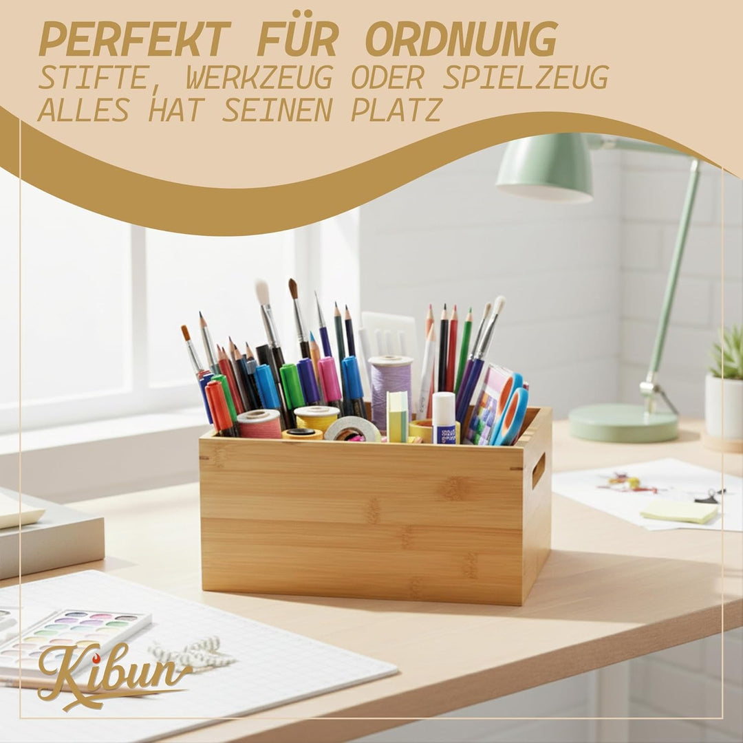 Kibun® Nachhaltige Bambus Holzkiste mit Griffen 30x20x14 cm; stapelbare Aufbewahrungskiste aus Bambu