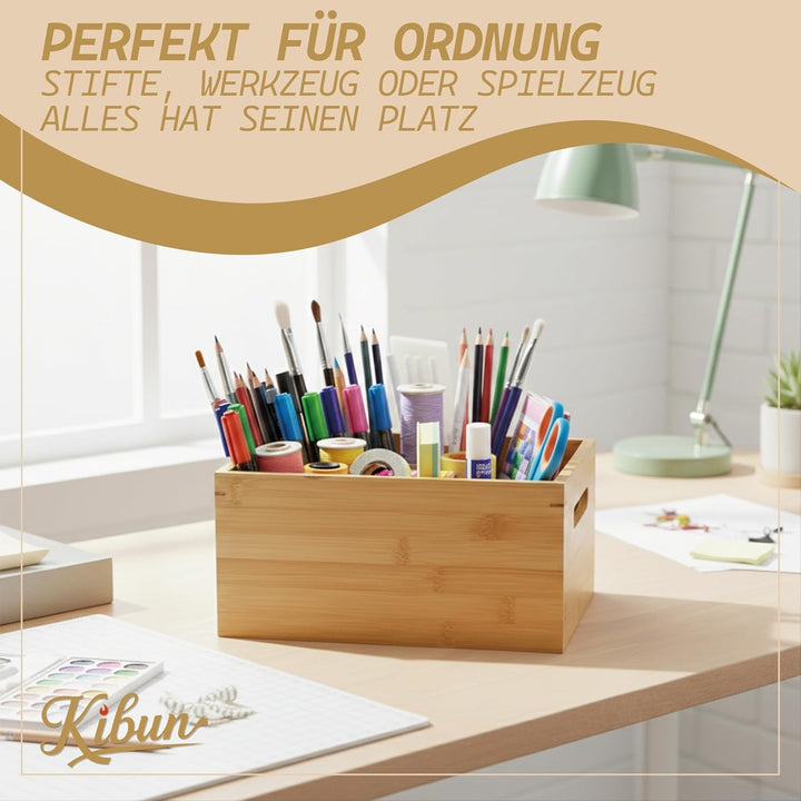 Kibun® Nachhaltige Bambus Holzkiste mit Griffen 30x20x14 cm; stapelbare Aufbewahrungskiste aus Bambu
