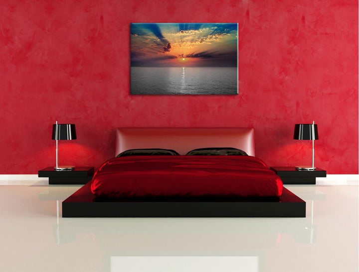 bezaubernder Sonnenuntergang über dem Meer schwarz/weiss Format: 100x70 auf Leinwand, XXL riesige Bi