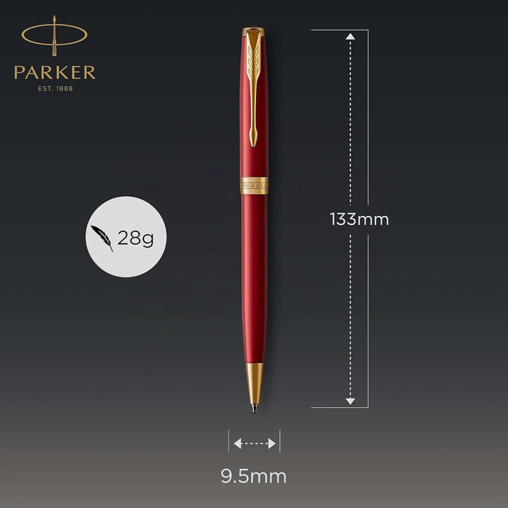 Parker Sonnet Kugelschreiber | Rote Lackierung mit Goldzierteilen | Mittlere Spitze | schwarze Tinte