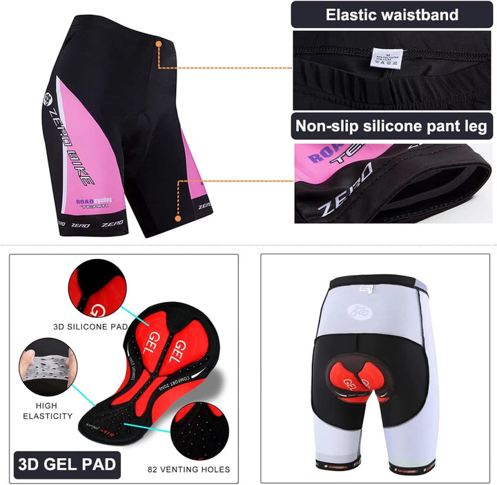 Damen Atmungsaktiv Schnelltrocknend Fahrradtrikot Set, Outdoor Kurzarm Radsport-Shirt + 3D Gel Gepol