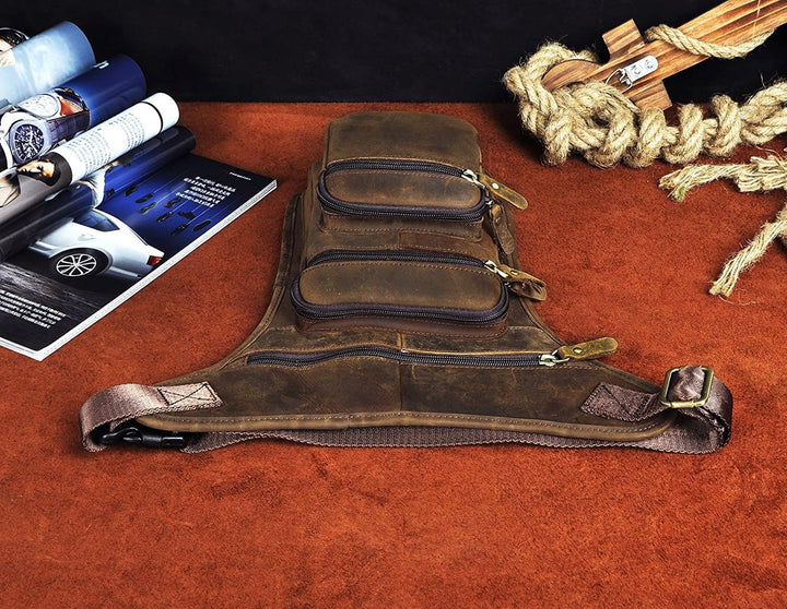 Le'aokuu Herren Echtes Leder Motorrad Taktik Gürtel Hüfttasche Drop Leg Cross Over Bag