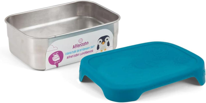 Affenzahn Edelstahl Brotdosen Set inkl. Snack-Box Silikon-Deckel BPA-frei Spülmaschinenfest Hai, Hai
