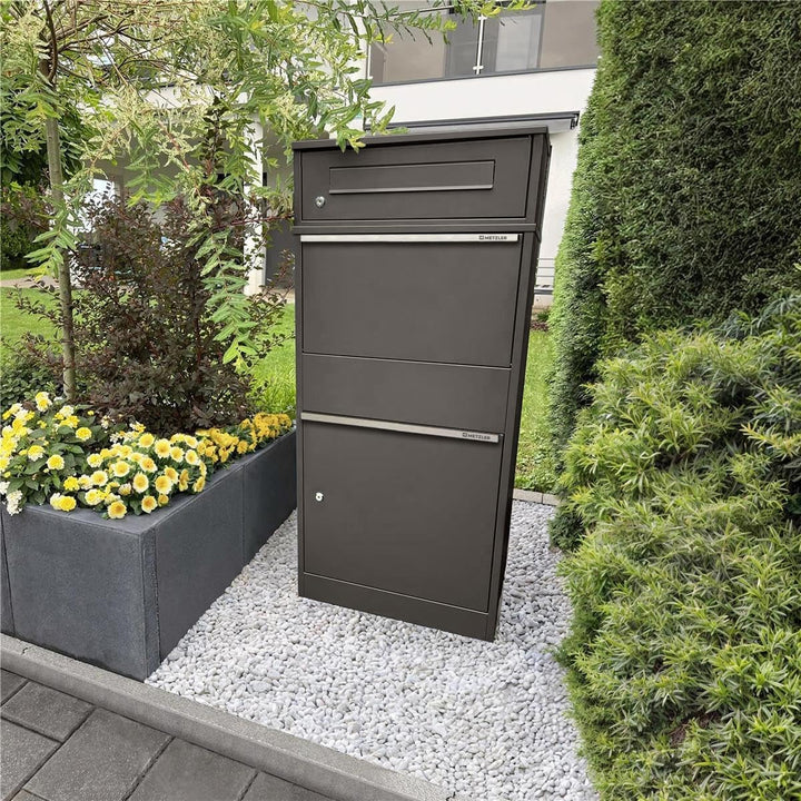 Metzler Briefkasten und Paketbox, Postbox rostfrei und massiv, Paketbriefkasten XXL, Standbriefkaste
