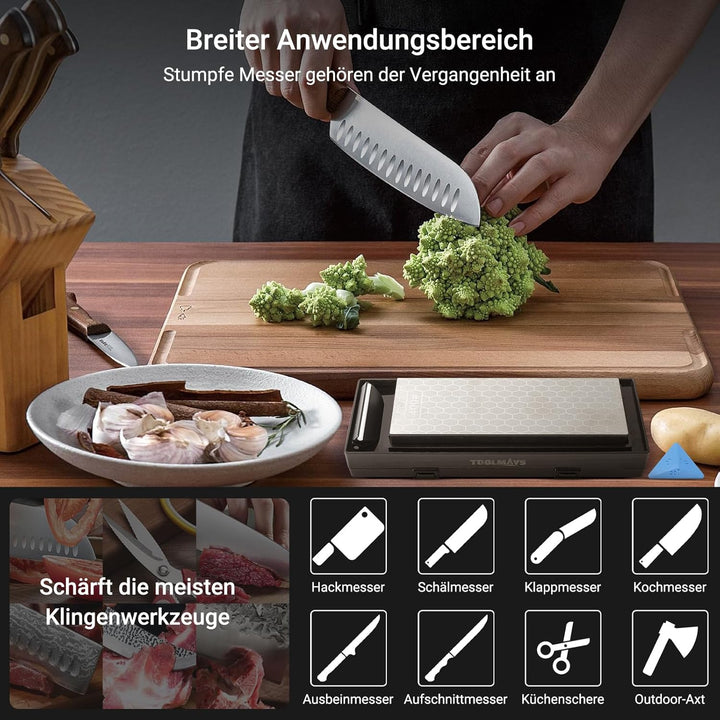 Diamant-Schleifstein Doppelseitig 400/1200# mit 1000# Messerschärfstein,Winkelführung und Aufbewahru