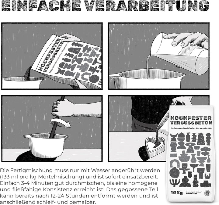 Grey Element Bastelbeton zum Giessen 10 kg einfach zu verarbeiten und schnelle Aushärtung - Hochfest
