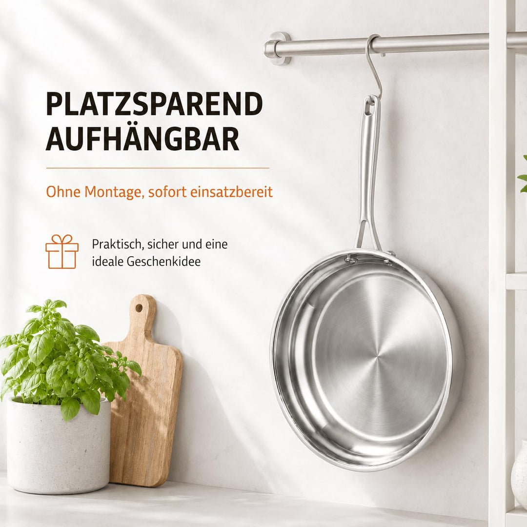 Edelstahlpfanne Unbeschichtet 28 cm mit Edelstahldeckel | 7 mm 3‑lagiger Boden, für Alle Herdarten G