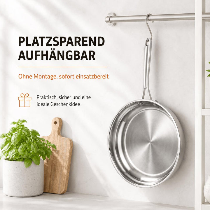 Edelstahlpfanne Unbeschichtet 28 cm mit Edelstahldeckel | 7 mm 3‑lagiger Boden, für Alle Herdarten G