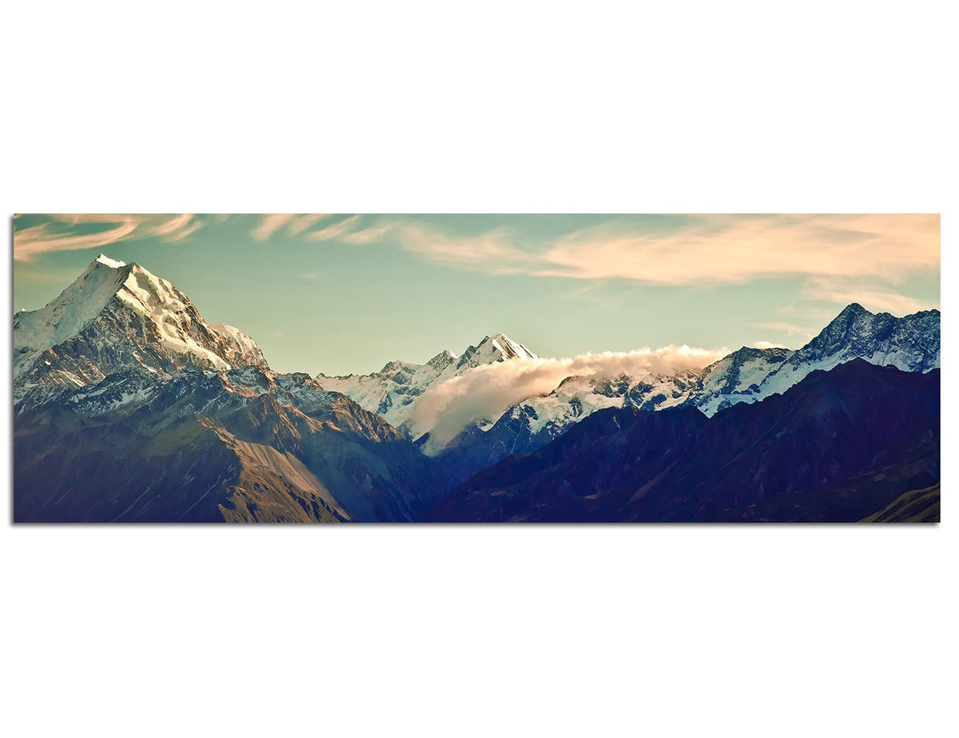 Paul Sinus Art Panoramabild auf Leinwand und Keilrahmen 150x50cm Neuseeland Nationalpark Berge Schne
