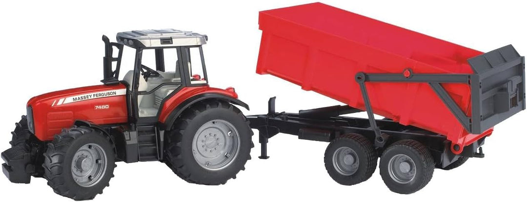 bruder 02045 - Massey Ferguson 7480 mit Wannenkippanhänger - 1:16 Traktor Trecker Schlepper Kippanhä