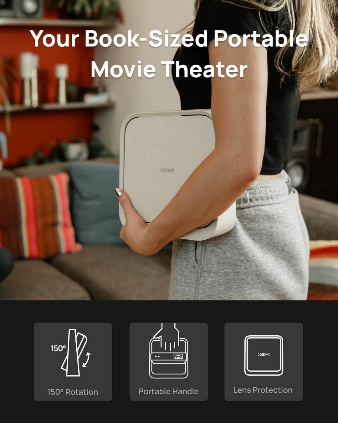 XGIMI Elfin Flip, 1080P Tragbarer Beamer, DLP Projektor, Lizenziertes Netflix, Integrierter Verstell