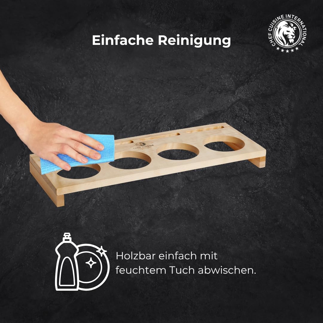 CHEF CUISINE Holzbar für Mini-Cocottes, Birkenholz, Holzunterlage für 4 Stück