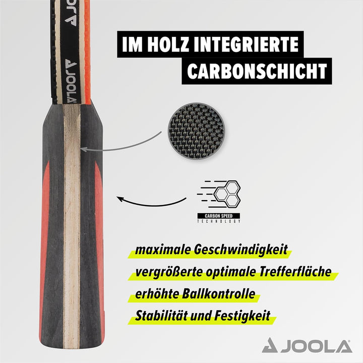JOOLA Tischtennis Set Duo Carbon 2 Tischtennisschläger + 3 Tischtennisbälle + Tischtennishülle, rot/