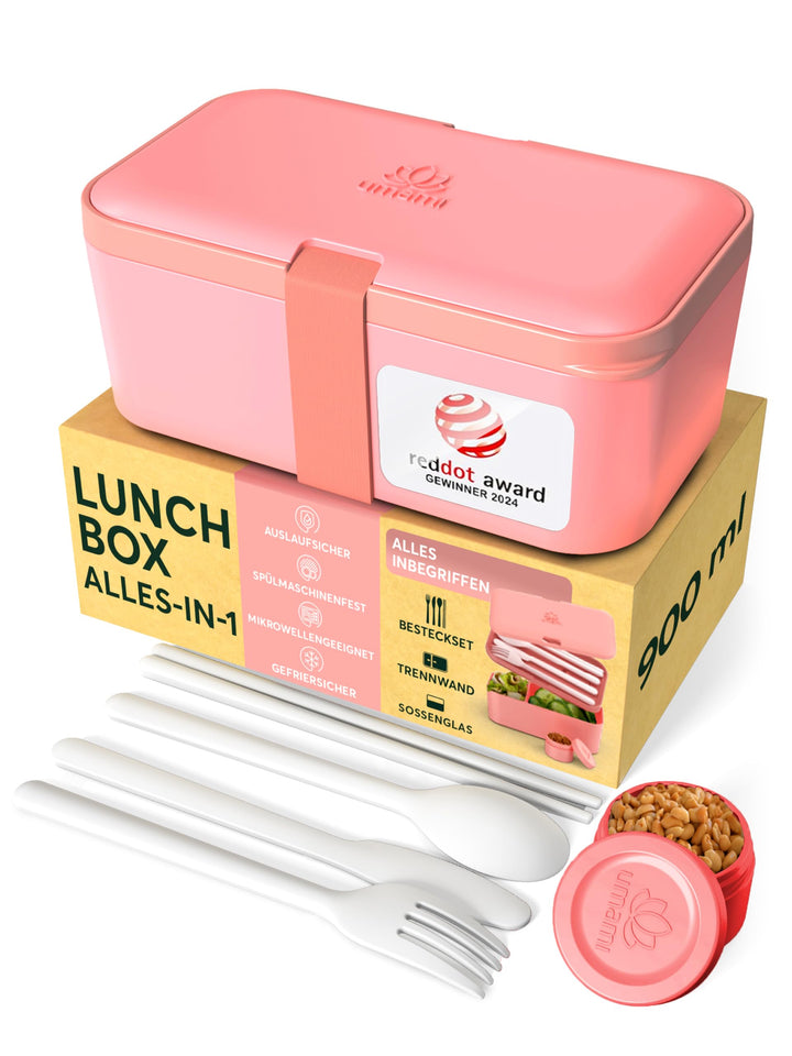 Umami Lunchbox Erwachsene, Verschachtelbar Auslaufsichere Bento Box mit 4 Bestecke & Fächern, Brotdo