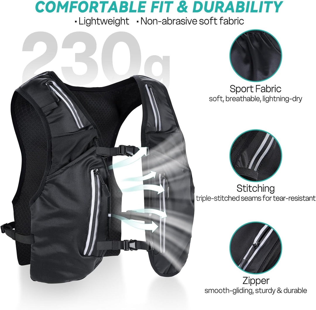 Nextyu Laufweste Damen & Herren, Trinkrucksack mit 2 500ML Trinkflaschenfächern & Grosse Handytasche