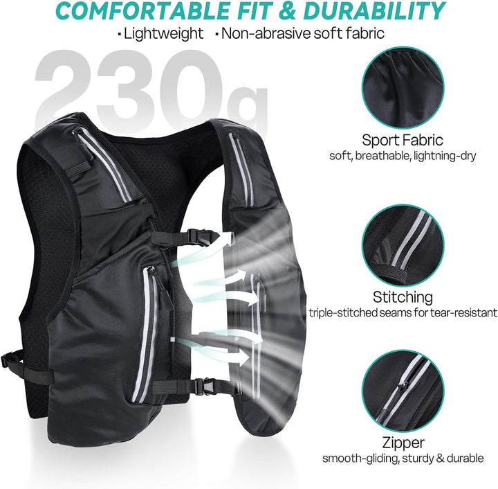Nextyu Laufweste Damen & Herren, Trinkrucksack mit 2 500ML Trinkflaschenfächern & Grosse Handytasche