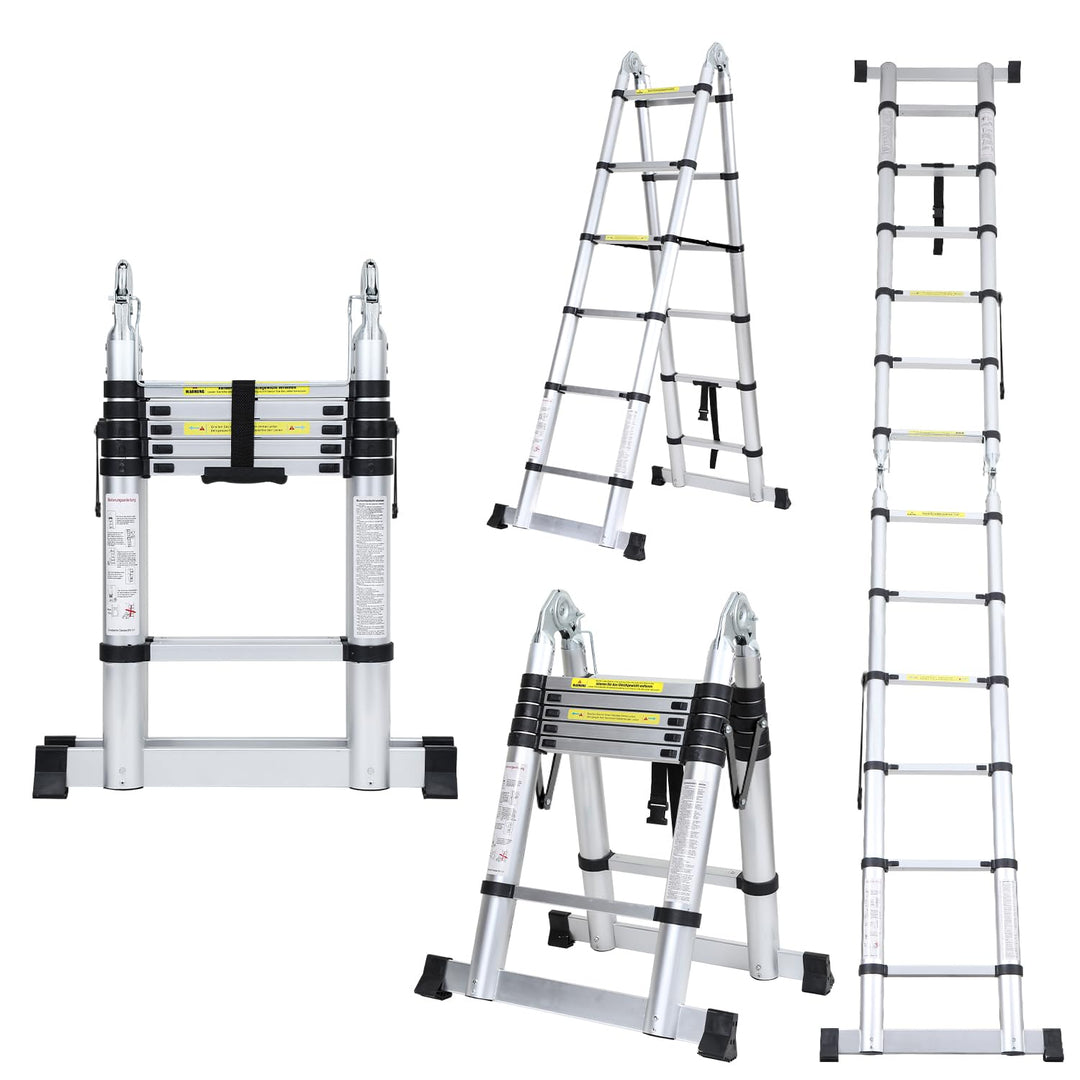 Sonnewelt 3.8M (1,9+1,9) Teleskopleiter, Rutschfester Aluminium Stehleiter, 150 kg/330 Pfund Belastb