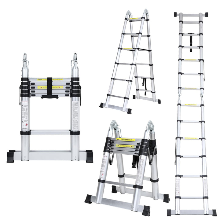 Sonnewelt 3.8M (1,9+1,9) Teleskopleiter, Rutschfester Aluminium Stehleiter, 150 kg/330 Pfund Belastb