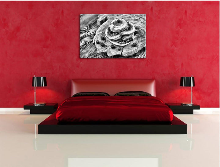 Pixxprint Pancakes mit Blaubeeren als Leinwandbild/Grösse: 100x70 cm/Wandbild/Kunstdruck/fertig besp