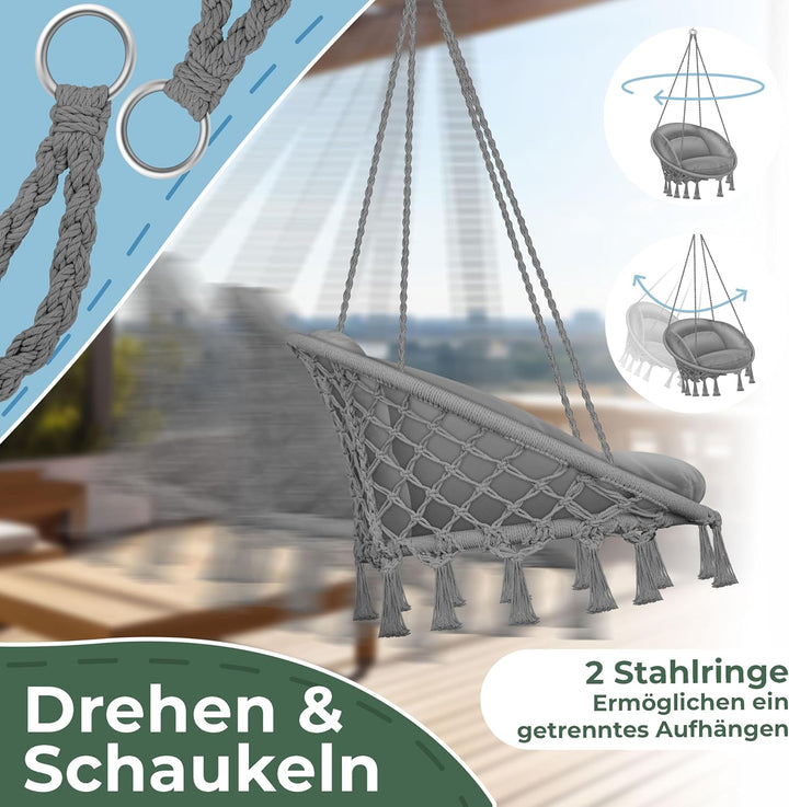 KESSER® Hängesessel mit Kissen - Chill Hängestuhl zum Aufhängen für Erwachsene & Kinder Hängematte b