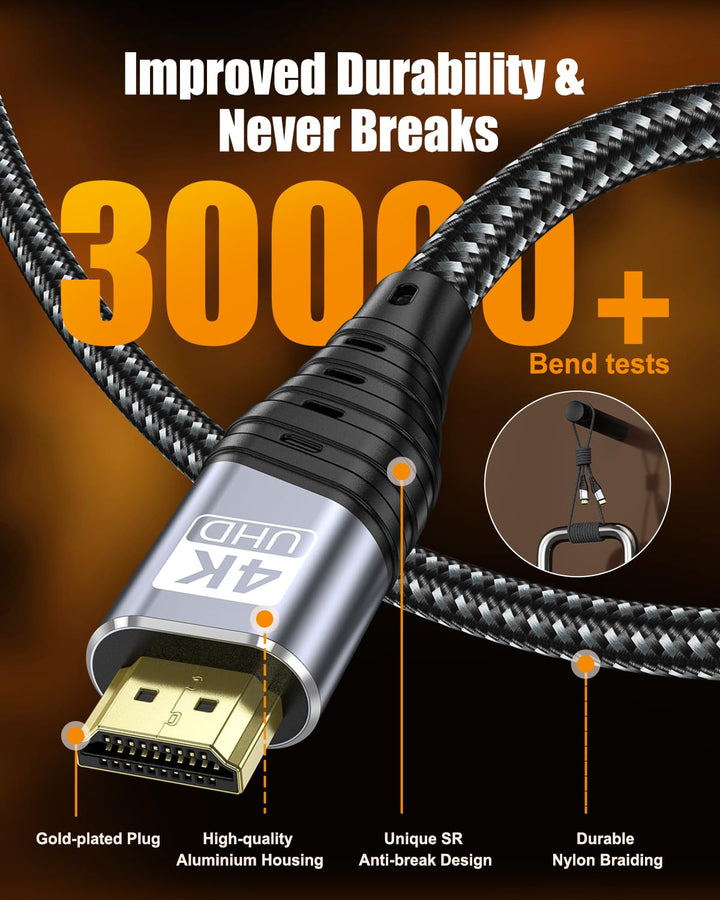 4K HDMI Kabel 10M, HDMI 2.0 Kabel Ultra Highspeed 4K@60Hz 18Gbps mit Ethernet/Audio Ruckkanal, Suppo