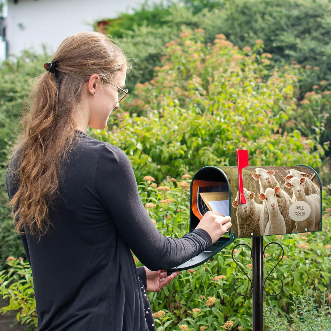 banjado® Amerikanischer Briefkasten individualisiert - US Mailbox/Letterbox mit Motiv Schaffamilie 5