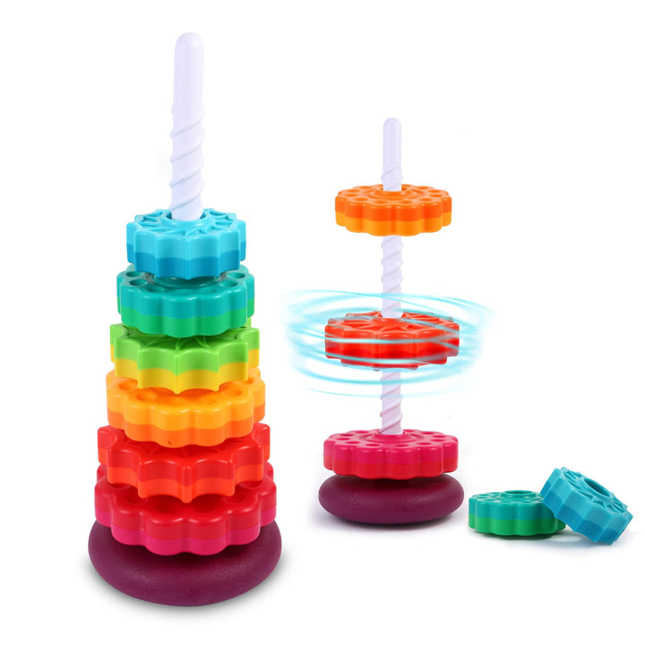 Drehendes Stapelspielzeug – Regenbogen-Turm, stapelbares Spinnspielzeug, Lernspielzeug für Kleinkind