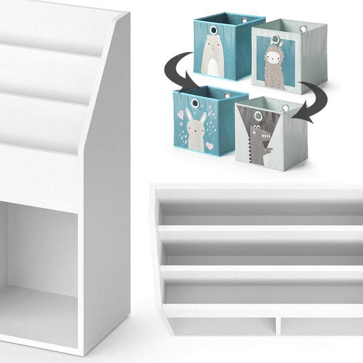 Vicco Kinderregal Luigi, Weiss, 72 x 79 cm mit 2 Faltboxen Opt.6, zur Aufbewahrung von Büchern und S