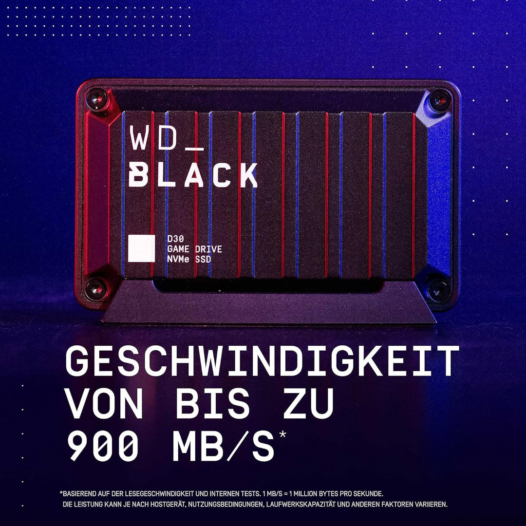 WD_BLACK D30 Game Drive SSD 500 GB (Übertragung mit 900 MB/s, USB Typ-C zu Typ-A Kabel) kompatibel m