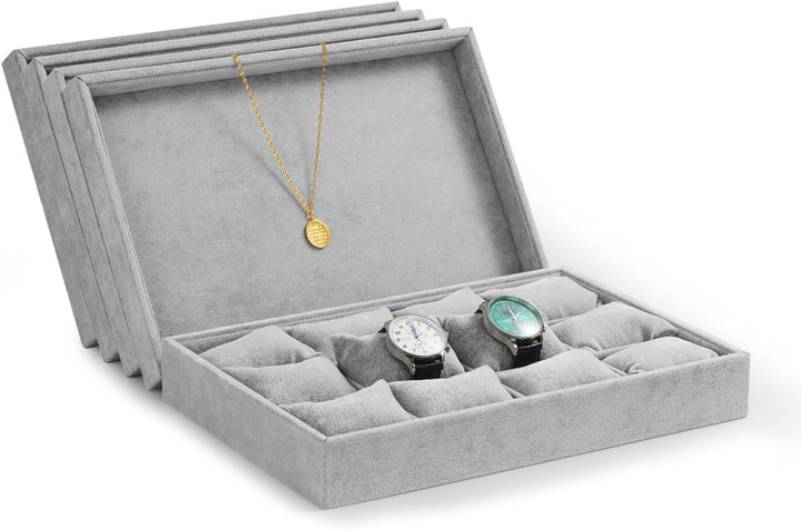 Oirlv Grau Samt Schmuck 12 Grids Schmucktablett für Uhren, Armbändern, Armreifen Schmuck,Uhrenblett,